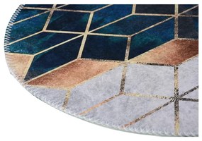 Миещ се кръгъл килим в бяло-петролен цвят ø 100 cm - Vitaus
