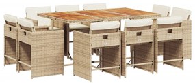 3211216 vidaXL Градински комплект с възглавници, 11 части, бежов полиратан