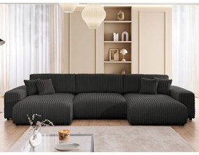 Тъмносив сгъваем/с място за съхранение ъглов диван от рипсено кадифе (U форма) Sarina – Ropez