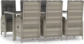 3185027 vidaXL Градински трапезен комплект 7 части с възглавници сив полиратан