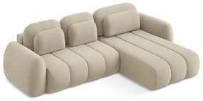 Светлокафяв разтегателен ъглов диван с място за съхранение от букле (десен ъгъл) Pele – Makamii