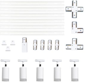 Модерна релсова система за осветление с 5 прожектора, бяла, 1-фазна - Iconic Jeana