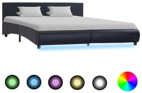 285485 vidaXL Рамка за легло с LED, черна, изкуствена кожа, 180x200 cм