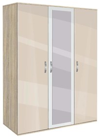 Трикрилен гардероб Мебели Богдан, модел BM-Ava 31 с огледало, ГБ сонома и крем гланц