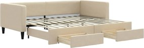 3196618 vidaXL Канапе с изтеглящо легло и чекмеджета кремаво 90x200 см плат