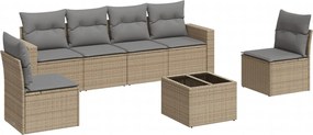 3251156 vidaXL Градински диван с възглавници, 7 части, бежов полиратан