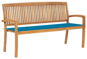 3063310 vidaXL Стифираща градинска пейка с възглавница, 159 см, тик масив