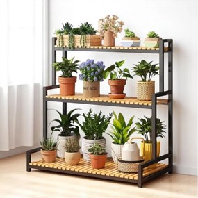 Метална стойка за растения 3-етажен рафт за цветя в тавански стил 95 см
