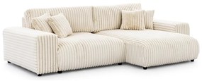 Кремав разтегателен ъглов диван от рипсено кадифе с място за съхранение (десен ъгъл) Sarina – Ropez