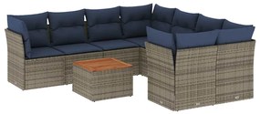 3255865 vidaXL Градински диван с възглавници, 9 части, полиратан, сив