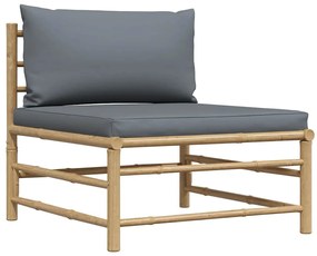 313154 vidaXL Градински среден диван с тъмносиви възглавници, бамбук