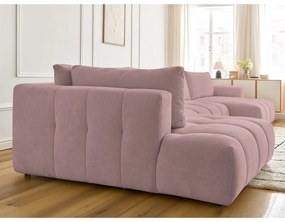 Розов сгъваем/с място за съхранение ъглов диван (ляв ъгъл/U форма) Fuji – Bobochic Paris