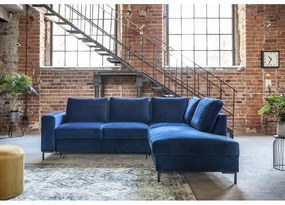 Тъмносин кадифен разтегателен ъглов диван (десен ъгъл) Lofty Lilly – Miuform