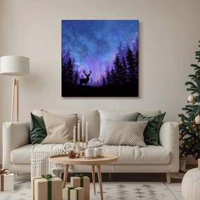 Картина на платно – Зимна магия на нощното небе в силуети