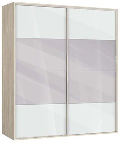 Двукрилен гардероб с плъзгащи врати Мебели Богдан Модел BM-AVA 51, бял гланц със сонома, с огледало