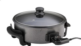 Електрически тиган за приготвяне на пица Rosberg R51010B, 1500W, 32 см, Терморегулатор, Незалепващо покритие, Сив