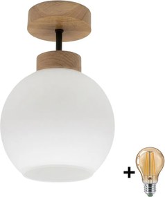 BRILAGI - LED плафон RETRO GLASS 1xE27/60W/230V Ø 15 см дъб/бял