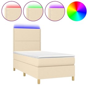 3135322 vidaXL Боксспринг легло с матрак и LED, кремава, 90x190 см, плат
