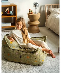 Зелен детски пуф от букле и шенил Terrazzo Chair – Wigiwama