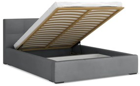Тъмносиво кадифено двойно легло 140x200 cm тапицирано с място за съхранение и включена подматрачна рамка Hiko – Makamii