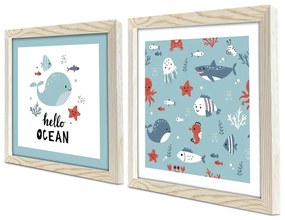 Детски картини в комплект от 2 броя 33x33 cm Hello Ocean - Wallity