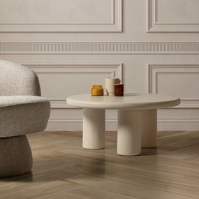 Кремава кръгла масичка за кафе от декор от камък ø 80 cm Iriel – MOME