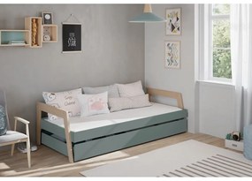 Зелено/сиво-зелено детско легло 90x200 cm от масивен бор разтегателно с място за съхранение с включена подматрачна рамка Carrie – Marckeric