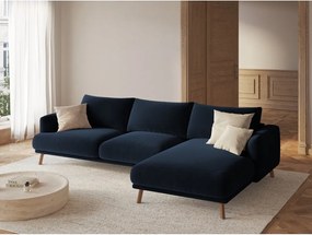 Тъмносин кадифен ъглов диван (десен ъгъл) Naomi – Micadoni