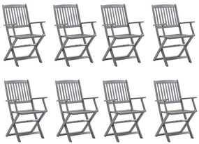 3078271 vidaXL Сгъваеми градински столове, 8 бр, с възглавници, акация масив