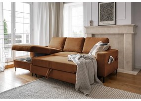 Оранжево-кафяв разтегателен ъглов диван от рипсено кадифе (ляв ъгъл) Lofty Lilly – Miuform