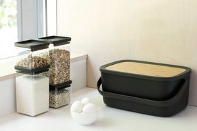 Кутия за хляб Brabantia Nic 1003255, 39.5 см, Бамбуков капак, Дръжка за носене, Тъмносив