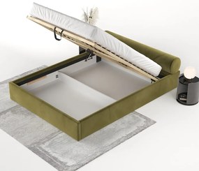 Тъмнозелено двойно легло 140x200 cm тапицирано с място за съхранение с включена подматрачна рамка Solvo – Maison de Rêve
