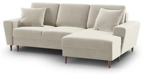 Бежов кадифен разтегателен ъглов диван с място за съхранение (десен ъгъл) Kyoto – Cosmopolitan Design