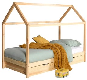 Детско разтегателно легло къща от масивен бор с място за съхранение естествено 90x200 cm DALLAS – Vipack