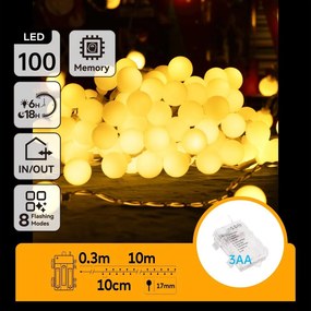 Aigostar - LED външна гирлянда 100xLED/3xAA/8 функции 10,3 m IP44 топло бяло