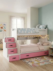 Двуетажно легло Steps-White - Pink
