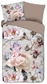 Сиво-кафяво единично удължено спално бельо от памучен сатен 140x220 cm Colinda – Descanso