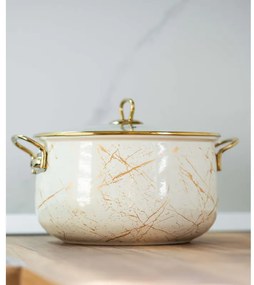 Тенджера Goldmann GM 8017-22B, 22x14см, 5 литра, Златни титаниеви дръжки, Индукция, Златист/Мрамор