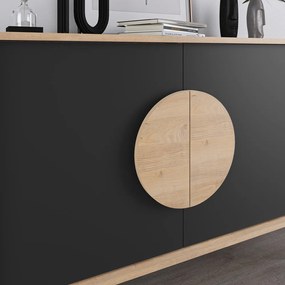 Нисък скрин с дъбов декор в черно-натурален цвят 110x82 cm Vae - Marckeric