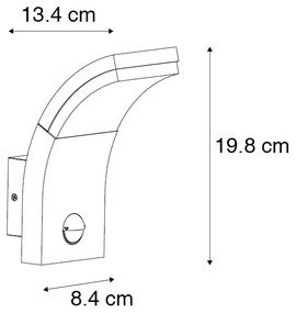 Външна стенна лампа сива с LED IP54 със сензор за движение - Litt