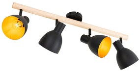 Ръстически прожектор черен с дърво 4-светлина - Flint