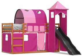 3284169 vidaXL Двуетажно легло с пързалка и завеси, синьо, 90x200 см