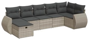 3325608 vidaXL Градински комплект с възглавници, 7 части, светлосив полиратан