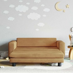 3196412 vidaXL Детски диван с табуретка за крака, кафяв, 100x50x30 см, кадифе