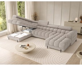 Бежов разтегателен ъглов диван от букле (ляв ъгъл U форма) Feraria – ELTAP
