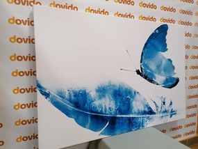 Картина на платно – Перо с пеперуда в синьо