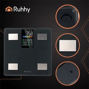 Интелигентна електронна везна с приложение RUHHY 20675, тегло до 226 кг, кантар за баня, черен цвят