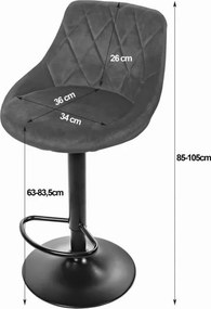 Елегантен бар стол от велур с табуретка за крака Сив
