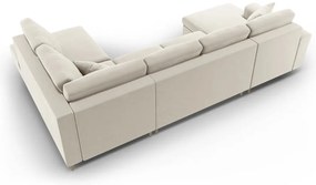 Бежов кадифен разтегателен ъглов диван с място за съхранение (десен ъгъл/U форма) Kyoto – Cosmopolitan Design