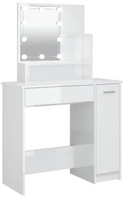 808816 vidaXL Тоалетка с LED, бял гланц, 86,5x35x136 см